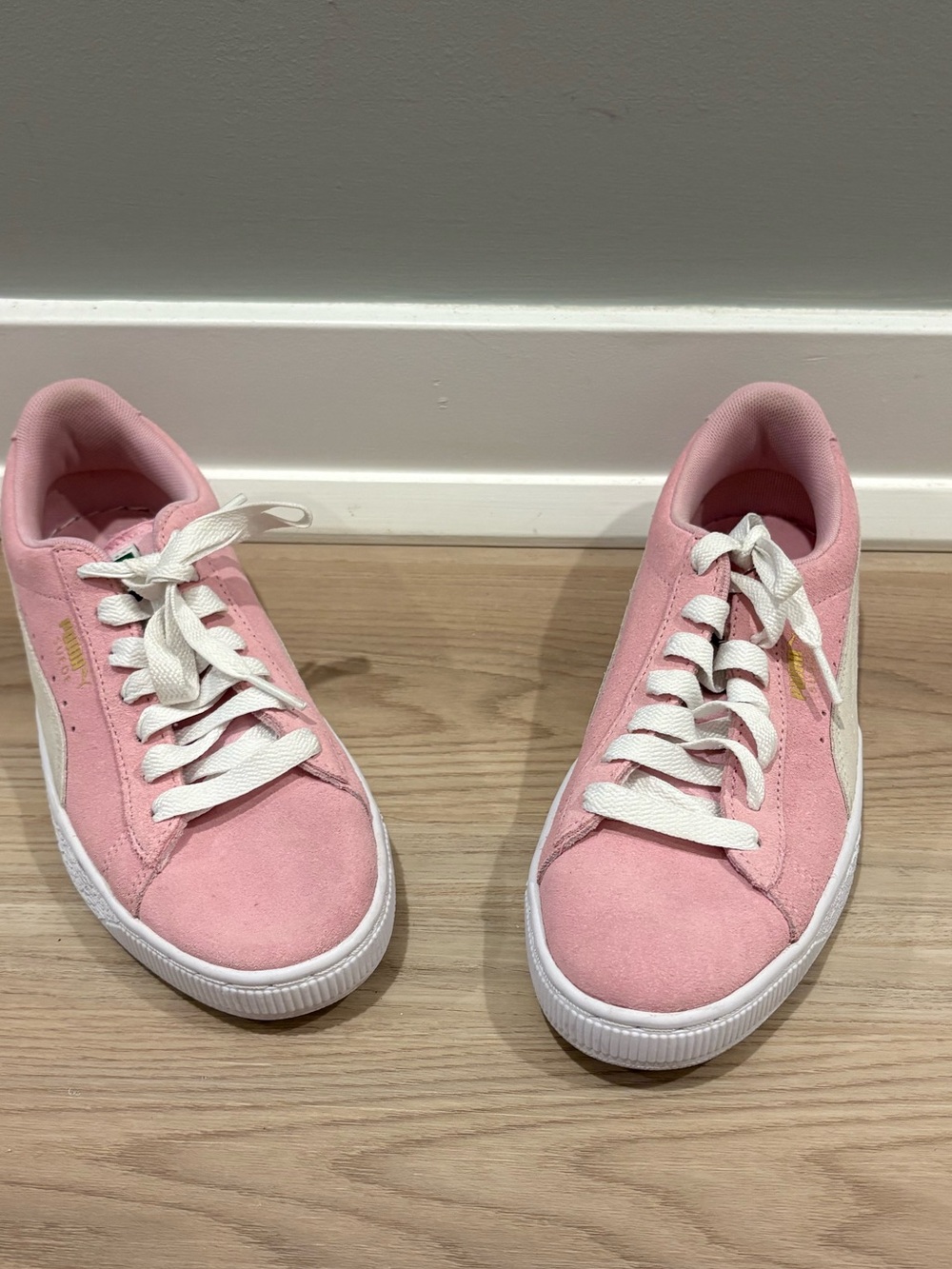 Puma Pink Suede Low-Top Sneakers with White Accents